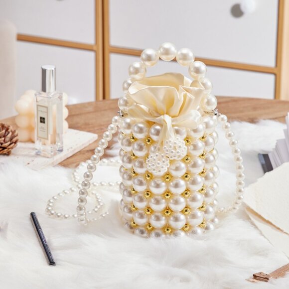 Neiman Marcus Pearl Beaded Silk Handmade Bucket Bag - Picture 1 of 5
